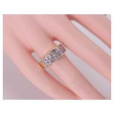 Triple Layer Checkerboard Diamond Ring in 14k Gold