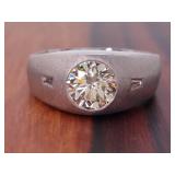 Gorgeous 1.30 Carat Diamond Ring With Side Baguettes in 14k Satin Gold
