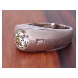 Gorgeous 1.30 Carat Diamond Ring With Side Baguettes in 14k Satin Gold