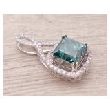 New! Rare! 2.30 Carat Sea Green Natural Diamond Infinity Halo Pendant in 14k Gold