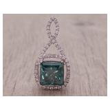 New! Rare! 2.30 Carat Sea Green Natural Diamond Infinity Halo Pendant in 14k Gold