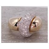 Custom Crossover Pave Set Diamond Swirl Ring in Two-Toned 14k Gold