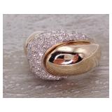 Custom Crossover Pave Set Diamond Swirl Ring in Two-Toned 14k Gold