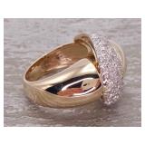Custom Crossover Pave Set Diamond Swirl Ring in Two-Toned 14k Gold