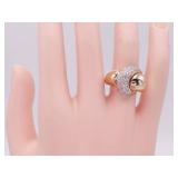 Custom Crossover Pave Set Diamond Swirl Ring in Two-Toned 14k Gold