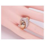 Custom Crossover Pave Set Diamond Swirl Ring in Two-Toned 14k Gold