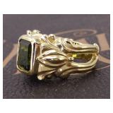 "Frederica" 3.60 Carat Green Tourmaline Ring With Roman Flair in 18k Gold