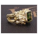 "Frederica" 3.60 Carat Green Tourmaline Ring With Roman Flair in 18k Gold