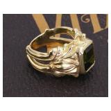 "Frederica" 3.60 Carat Green Tourmaline Ring With Roman Flair in 18k Gold