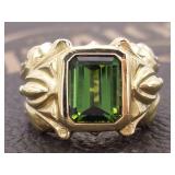 "Frederica" 3.60 Carat Green Tourmaline Ring With Roman Flair in 18k Gold