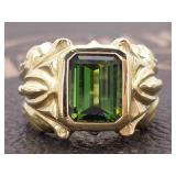 "Frederica" 3.60 Carat Green Tourmaline Ring With Roman Flair in 18k Gold