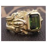 "Frederica" 3.60 Carat Green Tourmaline Ring With Roman Flair in 18k Gold