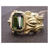"Frederica" 3.60 Carat Green Tourmaline Ring With Roman Flair in 18k Gold