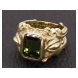 "Frederica" 3.60 Carat Green Tourmaline Ring With Roman Flair in 18k Gold
