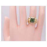 "Frederica" 3.60 Carat Green Tourmaline Ring With Roman Flair in 18k Gold