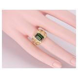 "Frederica" 3.60 Carat Green Tourmaline Ring With Roman Flair in 18k Gold