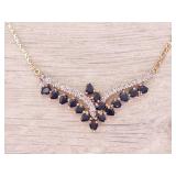 "T&C" Signed Blue Sapphire and Diamond "V" Design Necklace in 14k Gold