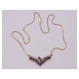 "T&C" Signed Blue Sapphire and Diamond "V" Design Necklace in 14k Gold