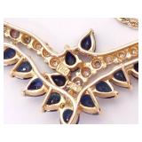 "T&C" Signed Blue Sapphire and Diamond "V" Design Necklace in 14k Gold