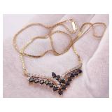 "T&C" Signed Blue Sapphire and Diamond "V" Design Necklace in 14k Gold