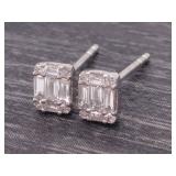 New! Fantastic Illusion Set Diamond Rectangle Studs in 14k Gold