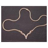 1.0 Carat Diamond "V" Design Necklace With Fancy Wheat Chain in 14k Gold