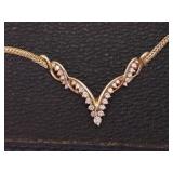 1.0 Carat Diamond "V" Design Necklace With Fancy Wheat Chain in 14k Gold