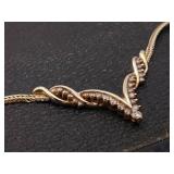 1.0 Carat Diamond "V" Design Necklace With Fancy Wheat Chain in 14k Gold