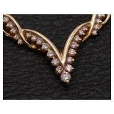 1.0 Carat Diamond "V" Design Necklace With Fancy Wheat Chain in 14k Gold