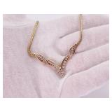 1.0 Carat Diamond "V" Design Necklace With Fancy Wheat Chain in 14k Gold