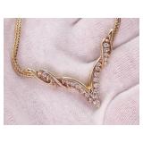 1.0 Carat Diamond "V" Design Necklace With Fancy Wheat Chain in 14k Gold