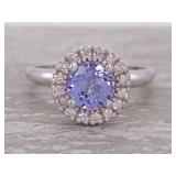 New! Martini Style Tanzanite and Diamond Halo Ring in 14k Gold