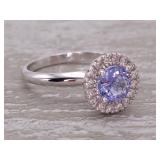New! Martini Style Tanzanite and Diamond Halo Ring in 14k Gold