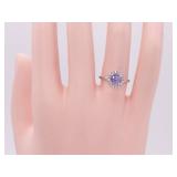 New! Martini Style Tanzanite and Diamond Halo Ring in 14k Gold