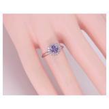 New! Martini Style Tanzanite and Diamond Halo Ring in 14k Gold