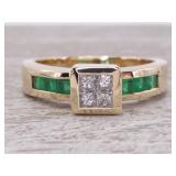 "BITA" Invisible Set Diamond and Emerald Channel Set Ring in 14k Gold