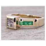 "BITA" Invisible Set Diamond and Emerald Channel Set Ring in 14k Gold