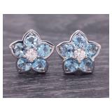 2.5 Carat Natural Aquamarine and Diamond Flower Earrings in 14k Gold