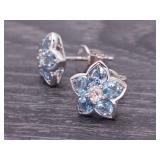 2.5 Carat Natural Aquamarine and Diamond Flower Earrings in 14k Gold