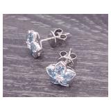 2.5 Carat Natural Aquamarine and Diamond Flower Earrings in 14k Gold