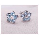 2.5 Carat Natural Aquamarine and Diamond Flower Earrings in 14k Gold