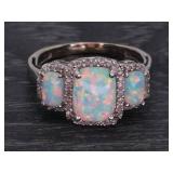 Shimmering Triple Stone Opal and Diamond Halo Ring in 14k Gold (As is)