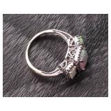 Shimmering Triple Stone Opal and Diamond Halo Ring in 14k Gold (As is)