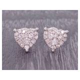 Bright .70 Diamond Heart Custer Earrings in 14k Gold