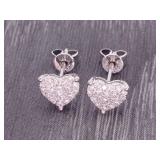 Bright .70 Diamond Heart Custer Earrings in 14k Gold