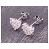 Bright .70 Diamond Heart Custer Earrings in 14k Gold