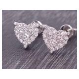 Bright .70 Diamond Heart Custer Earrings in 14k Gold