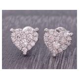 Bright .70 Diamond Heart Custer Earrings in 14k Gold