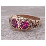 Antique 1.30 Carat Raspberry Tourmaline Ring in Scrolling 14k Gold