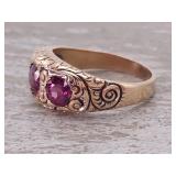 Antique 1.30 Carat Raspberry Tourmaline Ring in Scrolling 14k Gold